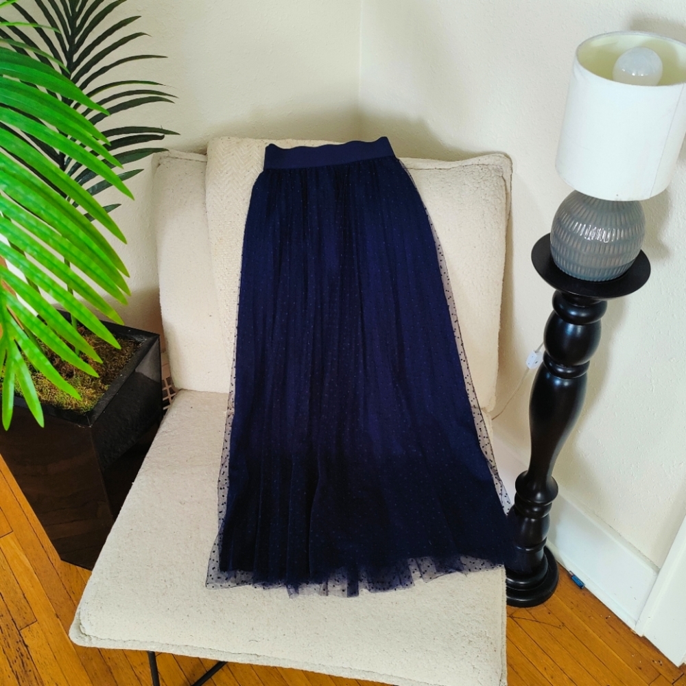 DKNY Navy Tuille Layered High-Waisted Skirt